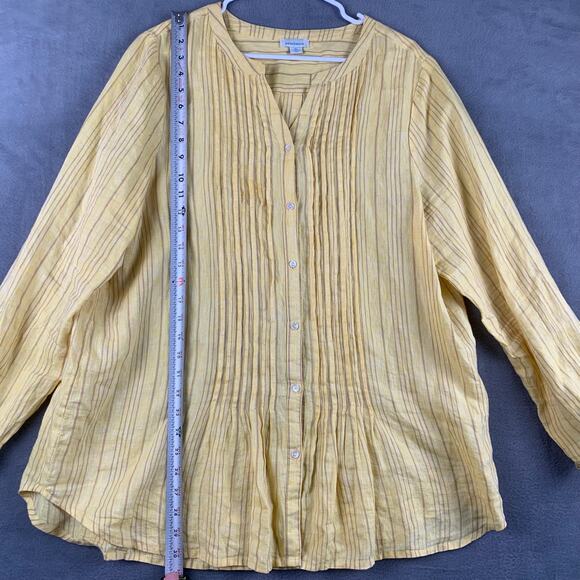 Sundance Yellow 100% Linen Pleated Front Warm Breeze Tunic Top Size XL - Picture 6 of 7